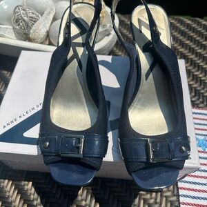 Anne Klein Navy Peep-Toe Slingback Heels